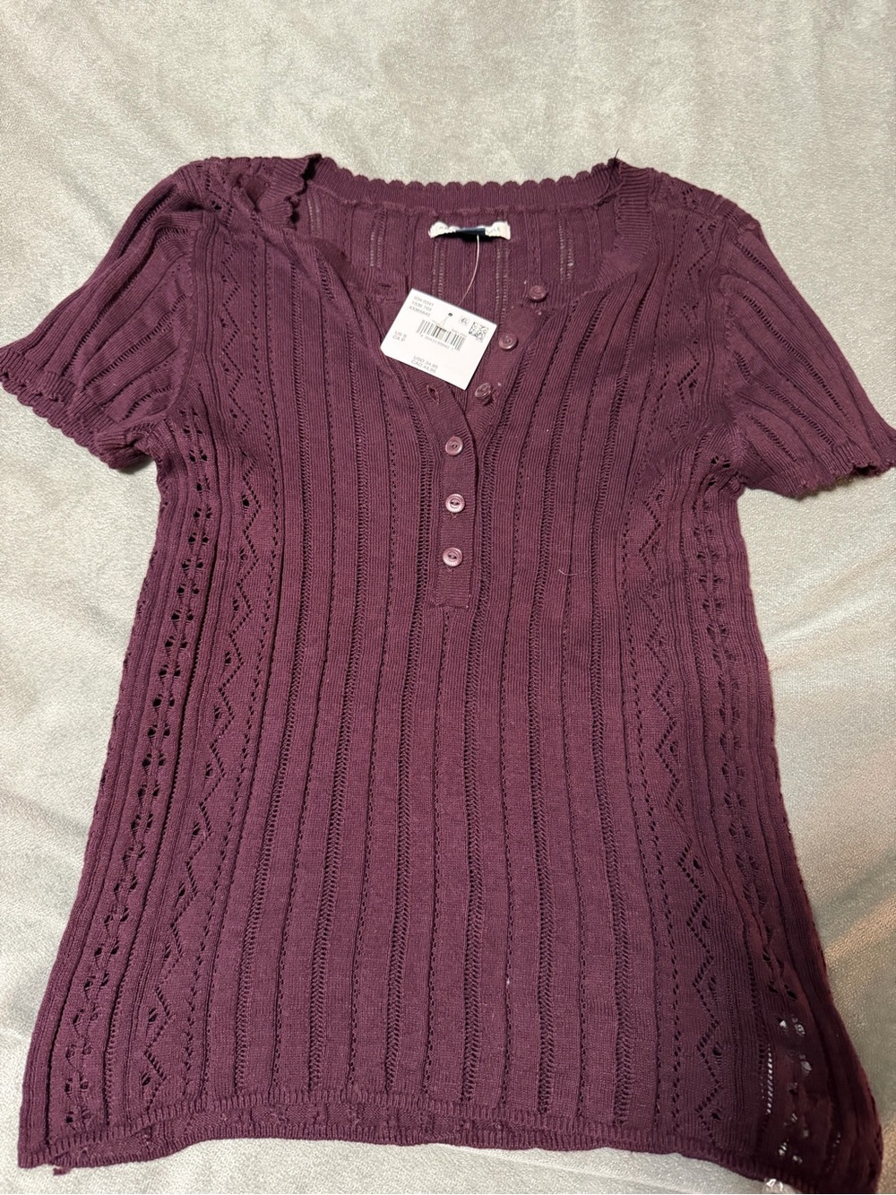 American eagle Women's Ribbed Short Sleeve Henley Top - plum
